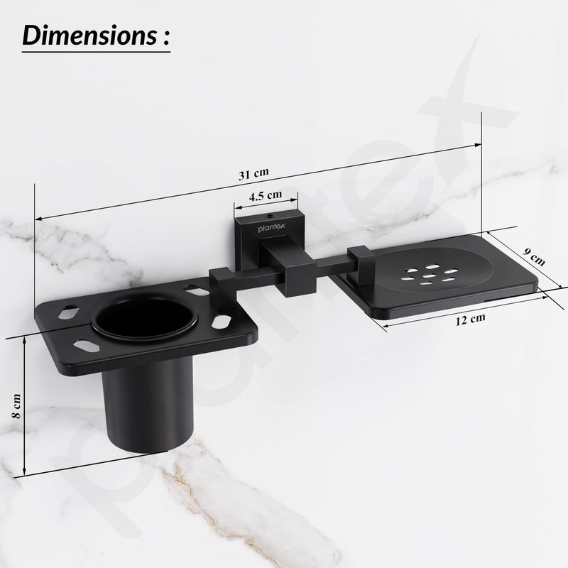 Plantex 304 Grade Stainless Steel 2in1 Soap Dish with Tooth Brush Holder/Soap Stand/Tumbler Holder/Bathroom Accessories - Wall Mount (Matt Black)-3