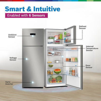 Bosch 243L 3 Star Inverter Frost free Double Door Refrigerator (2023 Model, CTC27S031I, 6-in-1 Convertible, 18 Hours Cooling Retention, Digital Display, Super Freeze, 80min Covert, Silver Inox)