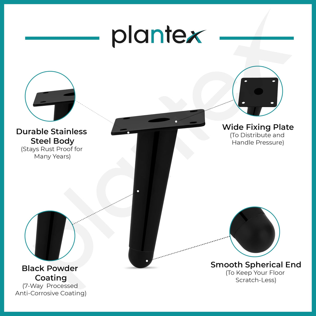 Plantex Heavy Duty Round 4 inch Spare Sofa Legs for Bed Furniture/Sofa Legs for Furniture Fitting/Table Legs/Sofa Leg Set of 2 pcs (Black) (Model APS-DTS-54)