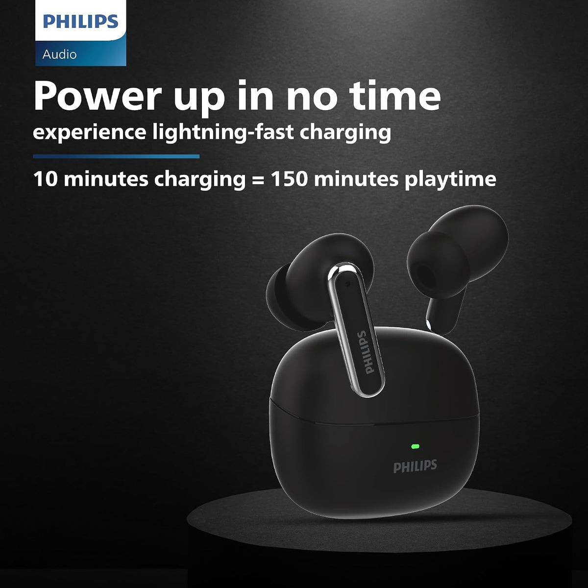Philips TAT1150BK/94 Premium Wireless Earbuds with ANC, Quad Mic ENC, Up to 55 Hr Playtime
