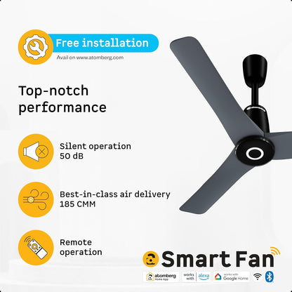 atomberg Aris Contour Smart 900mm Voice Controlled BLDC Ceiling Fan with Remote |BEE 5 Star| Best-in-class Air Flow | Silent Operation| Designer Fan | Free Installation| 5 Year Warranty | Regent Grey