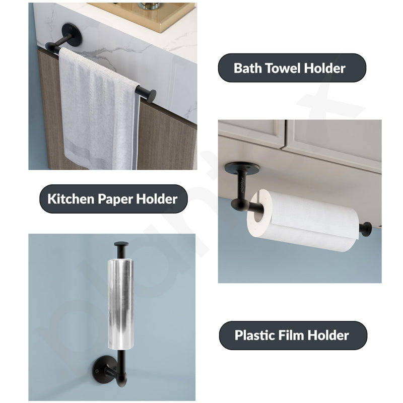 Plantex Stainless Steel Paper Holder/Kitchen Tissue Paper Roll Holder/Wall Mount Towel Stand/Kitchen Accessories - Pack of 1 (Black)-6