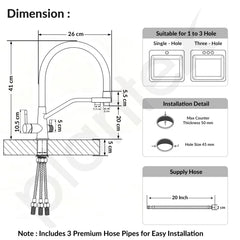 Plantex Pure Brass Flexible Tap for Kitchen Sink/Dual Flow Pull Out Sink Mixer Tap Hot and Cold/Movable/Rotable Water Mixer Faucet - (7904, Black)-4
