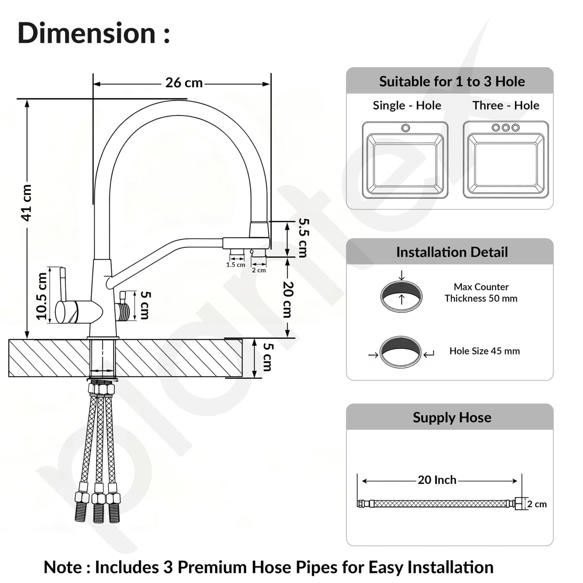 Plantex Pure Brass Flexible Tap for Kitchen Sink/Dual Flow Pull Out Sink Mixer Tap Hot and Cold/Movable/Rotable Water Mixer Faucet - (7904, Black)-4
