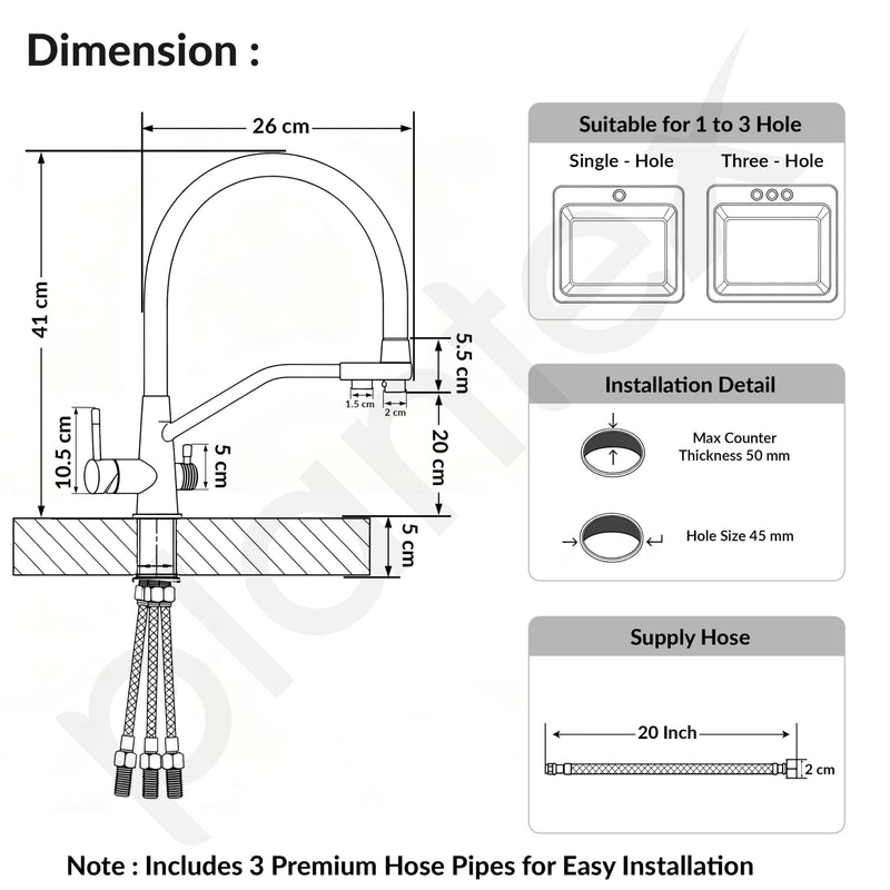 Plantex Pure Brass Flexible Tap for Kitchen Sink/Dual Flow Pull Out Sink Mixer Tap Hot and Cold/Movable/Rotable Water Mixer Faucet - (7904, Black)-4