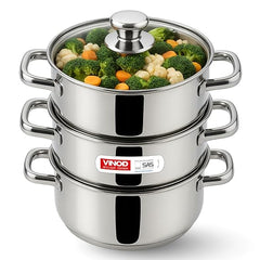Vinod Stainless Steel 3 Tier Steamer Set (Induction Friendly) - 30 cm