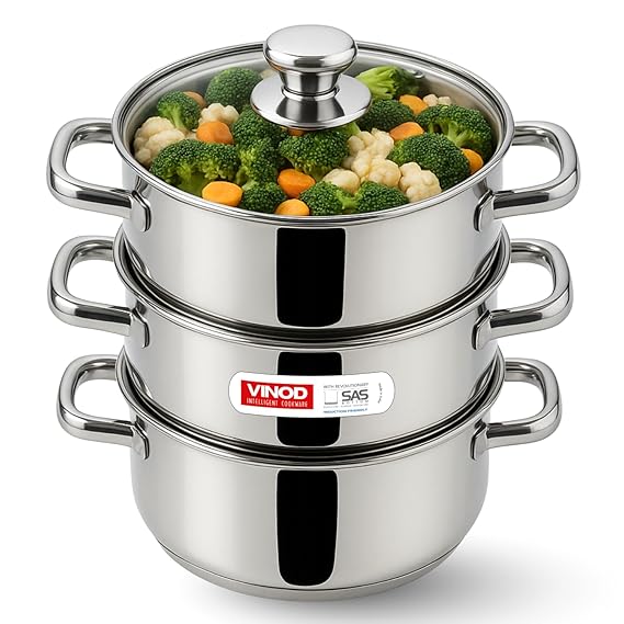 Vinod Stainless Steel 3 Tier Steamer Set (Induction Friendly) - 30 cm