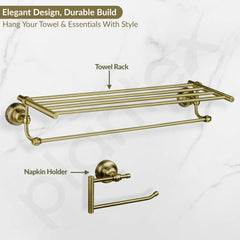 Plantex 304 Grade Stainless Steel Bathroom Accessories Set of 5 - Towel Stand/Napking Holder/Soap Holder/Toothbrush Holder/Robe Hanger - Skyllo (Brass Antique)-5