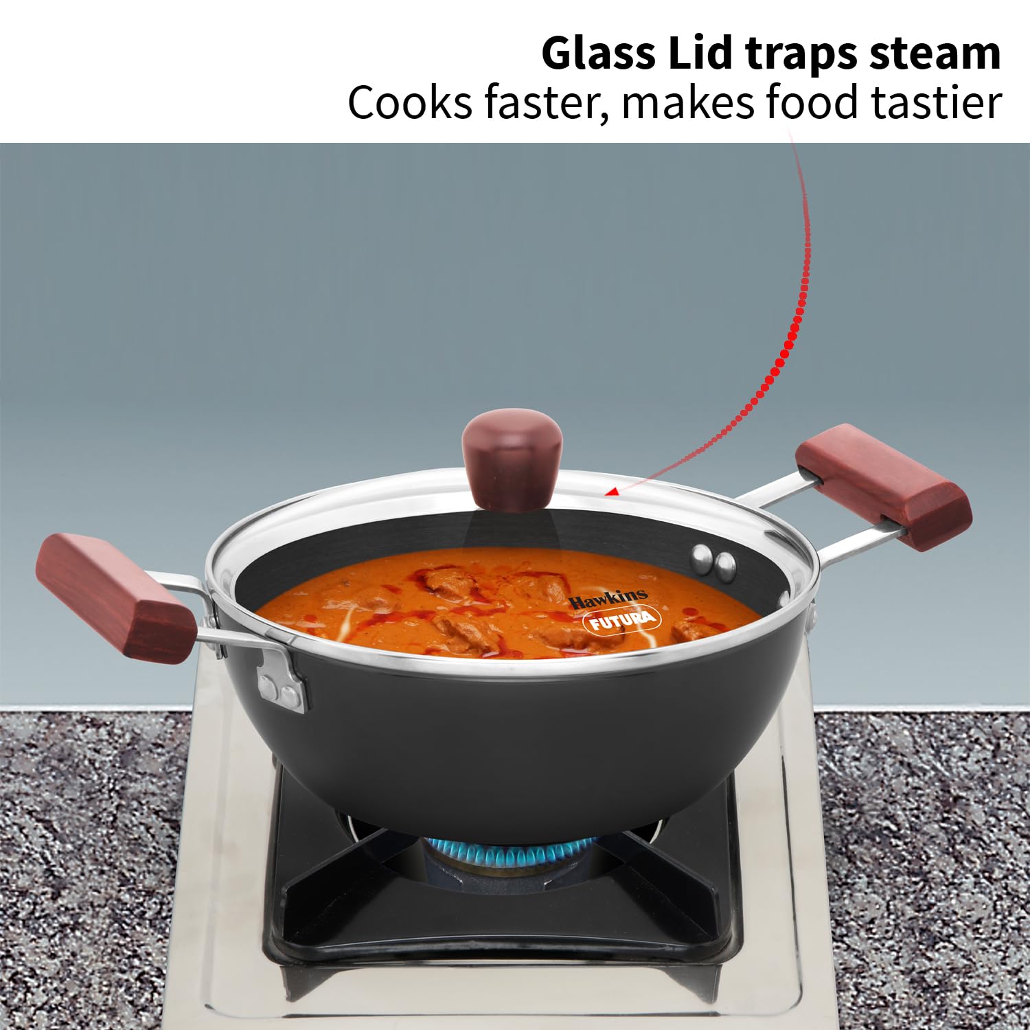 Hawkins Futura 2 Litre Deep Kadhai, Induction Deep Fry Pan, Hard Anodised Kadai with Glass Lid, Black (IAK20G)