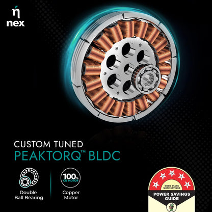 NNEX by BAJAJ Glyde A70 BLDC 1200 MM | BEE 5 Star Rated Premium Ceiling Fan with Remote | 20% Higher Air Thrust* | Airfluence™ Al Blades | 2-Yr Warranty | 5-Yr Motor Warranty 【Cotton White】