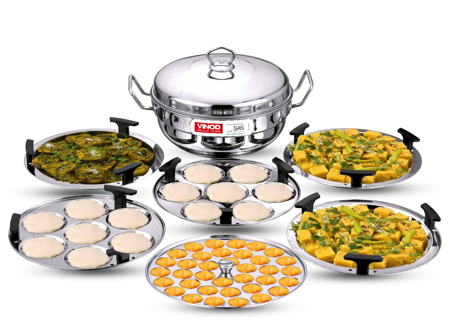 Vinod Gen-Z 1 liter Stainless Steel Multi Kadai with 6 Plates - 19 cm| 2 Idli, 2 Dhokla and 1 Patra Plate | All In One Multi Purpose Kadhai | Induction and Gas Base | Small - 2 Year Warranty