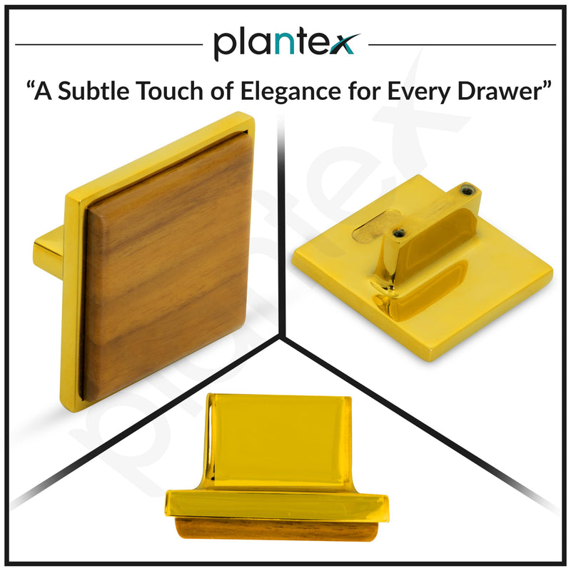Plantex Knobs for Drawer | Square Drawer Knobs | Knobs for Cabinets | Pull-Push Knobs for Kitchen & Bedroom Drawer - Pack of 3 (Big, Gold & Wood)-4