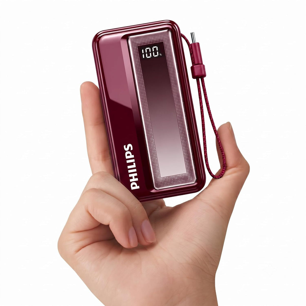 Philips 10000mAh 30W Max Fast Charging Power Bank (Iron Red) with Built-in Cable