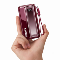 Philips 10000mAh 30W Max Fast Charging Power Bank (Iron Red) with Built-in Cable
