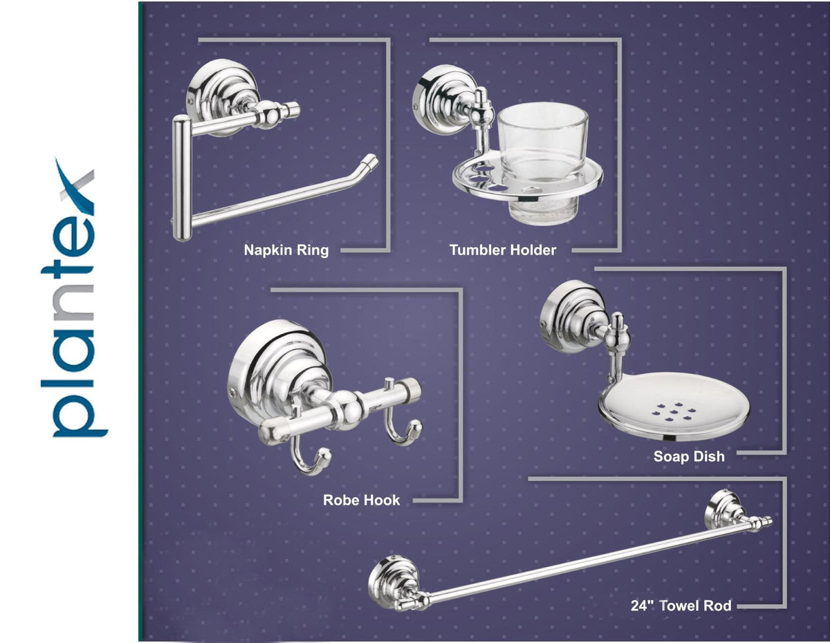 Plantex SS - 304 Grade Bathroom Accessories Set/Bathroom Hanger for Towel/Towel Bar/Napkin Ring/Tumbler Holder/Soap Dish/Robe Hook (Skyllo - Pack of 10)-2