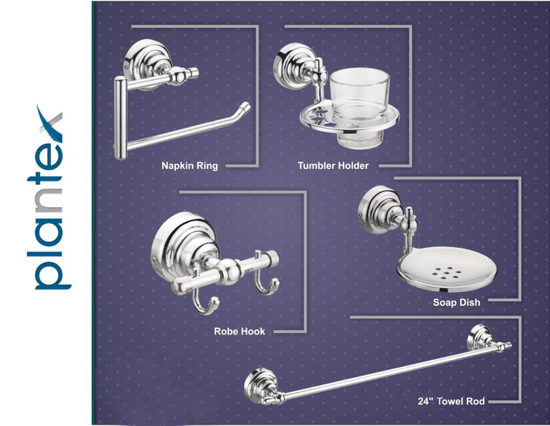 Plantex SS - 304 Grade Bathroom Accessories Set/Bathroom Hanger for Towel/Towel Bar/Napkin Ring/Tumbler Holder/Soap Dish/Robe Hook (Skyllo - Pack of 10)-2