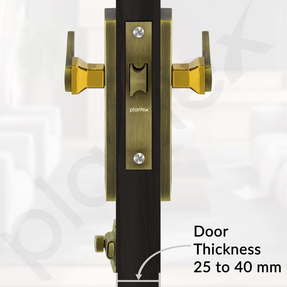 Plantex Heavy Duty Door Lock “ Bathroom Door Lock/Mortise 8inch Keyless Plate Handle Set for Home/Bathroom/Store Room/Balcony/Office with Baby Latch (8116, Brass Antique & Gold)-5