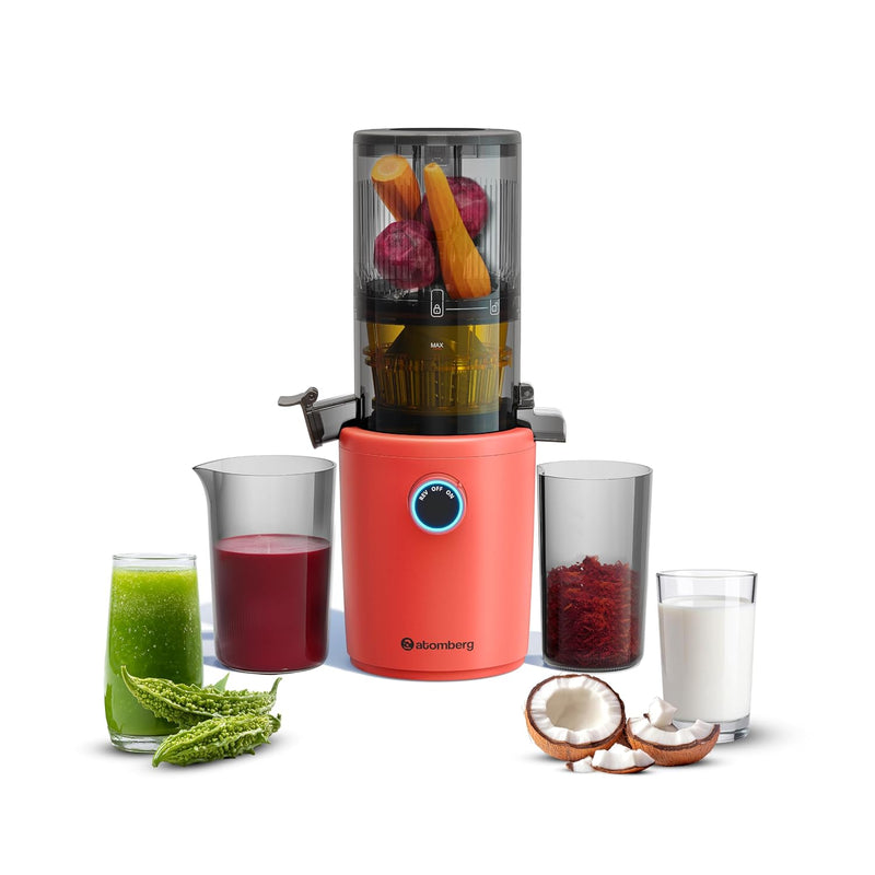 Atomberg Althea Cold Press Juicer For Home | High Nutrition | 40RPM | Easy To Use & Clean | Auto Reverse | XL Hopper | Safety Features | Ideal for Fruit, Veggie Juices, Coconut Milk | Sunset Orange