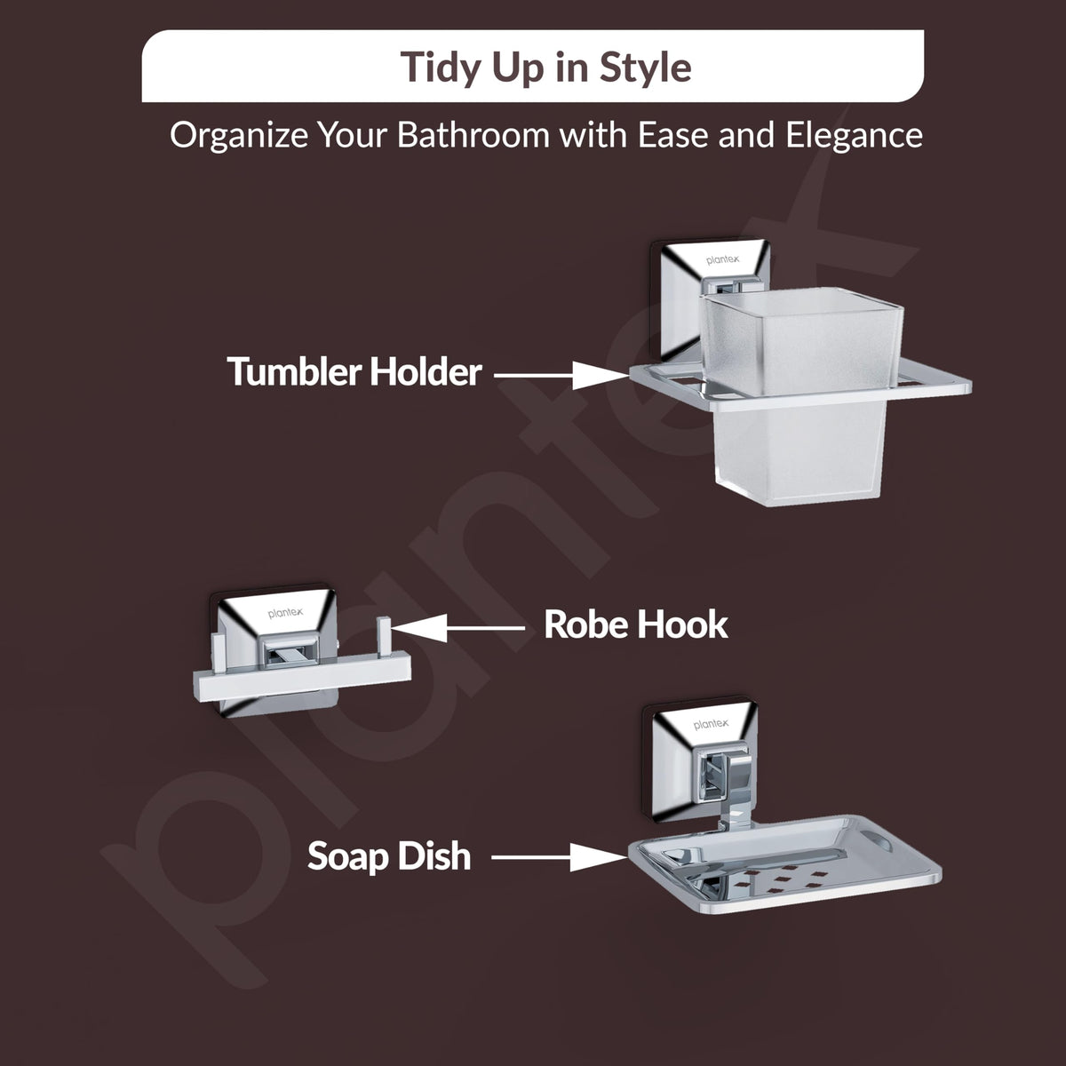 Plantex 304 Grade Stainless Steel Bathroom Accessories Set of 5 - Towel Rod/Hand Napkin Hanger for Wash Basin/Soap Case/Toothbrush Holder/Robe Hook - Squaro (Chrome)-4