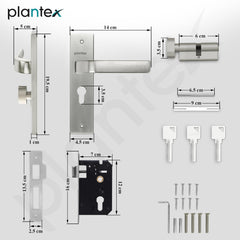 Plantex Heavy-Duty Door Lock Set - Main Door Lock Handle Set/ 6-Lever Lock Mechanism with 3 Years of Warranty/Mortise Lock with 3 Keys, Brass Lock Body & Cylinder (8107 - Matt)-3