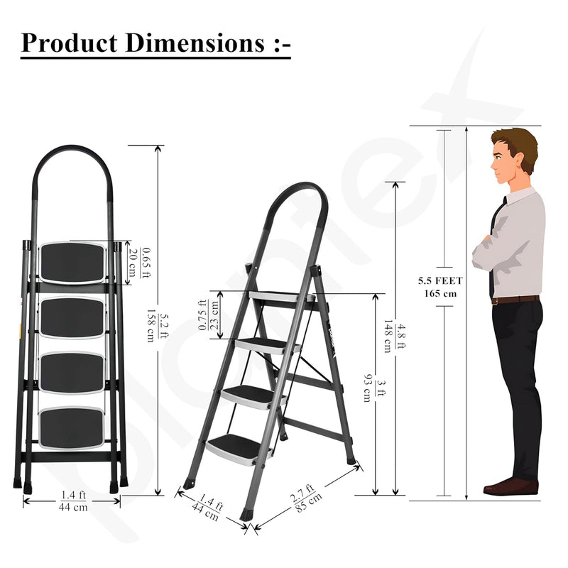 Plantex Steel 4 Step Ladder for Home/Wide Anti Skid 4 Step Ladder Foldable/5 Year Manufacturer Warranty By Plantex (Gray & White)