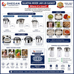 Jar Lid Gasket Set (Small Clip-Type + Medium + Big) - Pack of 3 | Compatible with Sujata Mixer Grinder