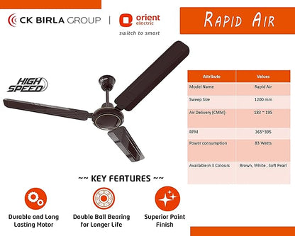 Orient Electric Rapid Air High Speed Ceiling Fan (1200mm, 48 Inch, Brown)