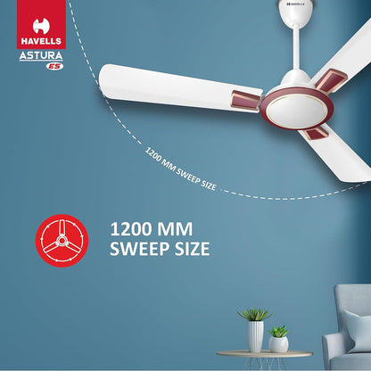 Havells 1200mm Astura Energy Saving Ceiling Fan (White Maroon, Pack of 2)