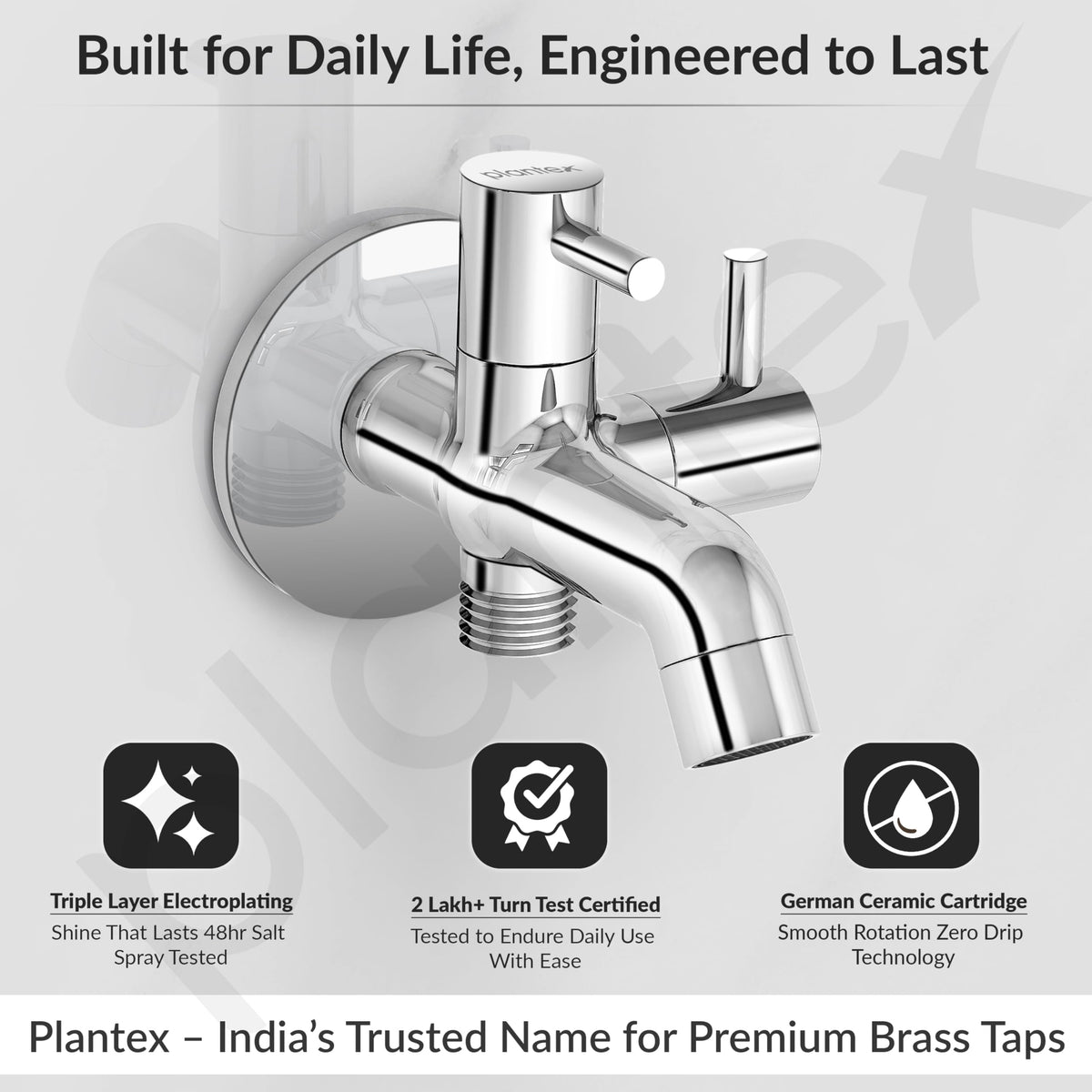 Plantex Pure Brass Two-Way Bib Cock Tap with Water-Saving Aerator/Compatible with Washing Machines/2 in 1 Tap -7 Year Warranty -(ICO-907-Chrome)-2