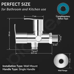 Plantex AQ-1408 Pure Brass 2-Way Angle Valve Tap/Angle Cock for Bathroom/Stop Cock With Brass Wall Flange & Teflon Tape (Mirror-Chrome Finish)-4