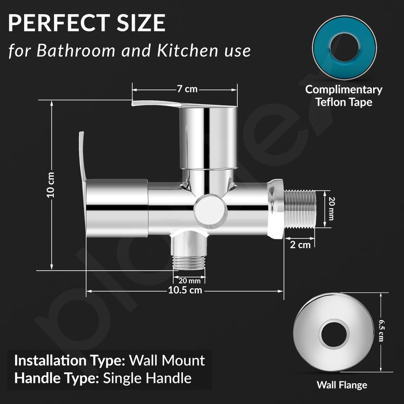 Plantex AQ-1408 Pure Brass 2-Way Angle Valve Tap/Angle Cock for Bathroom/Stop Cock With Brass Wall Flange & Teflon Tape (Mirror-Chrome Finish)-4