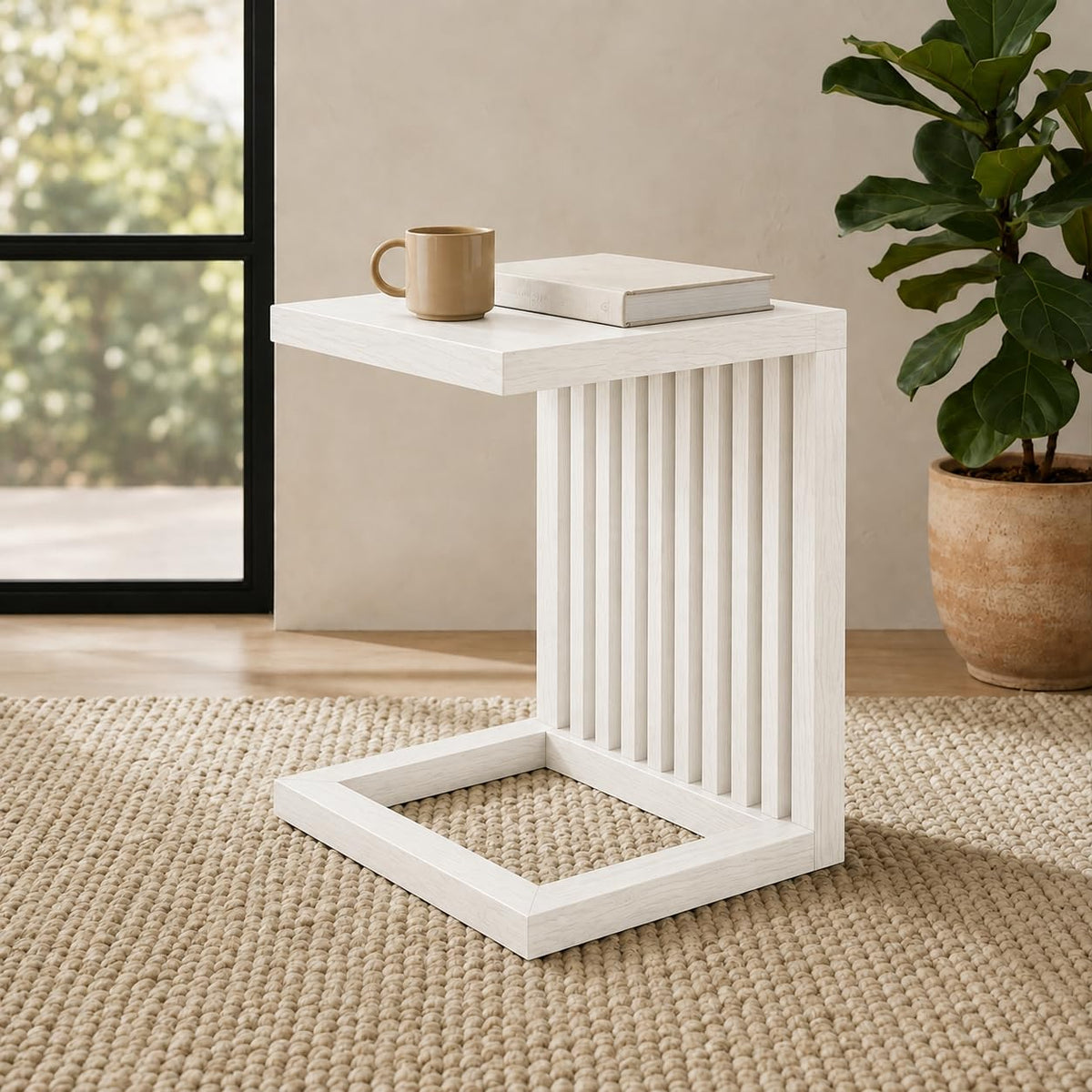 Solid Sheesham Wood C Shape Side Table for Living Room | Modern Sofa End Table | Wooden Laptop Table for Bed | 