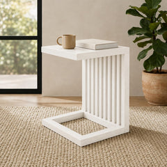 Solid Sheesham Wood C Shape Side Table for Living Room | Modern Sofa End Table | Wooden Laptop Table for Bed | 