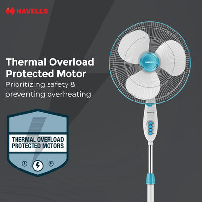 Havells Gatik Pro 400mm Pedestal Fan| 120 Ribs Guard for Safety| Smooth Oscillation| Heavy Base| ISI Marked | 2 Year Warranty | Blue