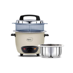 Pigeon Inox Pro Rice Cooker with Steamer, 1 litres | Stainless Steel Lid | 400 Watts | 1 Steel Cooking Pot | Measuring Cup | Spatula | Energy Efficient Cooking (Pink)