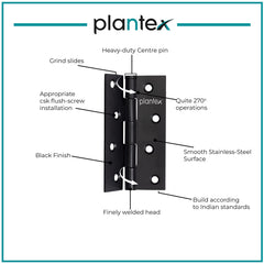 Plantex Door Hinges 4 inch x 14 Gauge/1.8 mm Thickness Home/Office/Hotel/Door Hinges for Main Door/Kabza for Bedroom/Kitchen/Bathroom/Window/Soft Movement Hinge- Pack of 24 (Black)-4