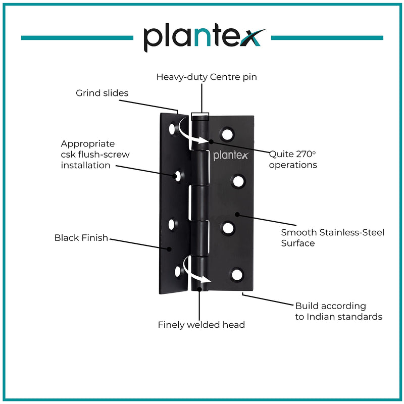 Plantex Door Hinges 4 inch x 14 Gauge/1.8 mm Thickness Home/Office/Hotel/Door Hinges for Main Door/Kabza for Bedroom/Kitchen/Bathroom/Window/Soft Movement Hinge- Pack of 24 (Black)-4