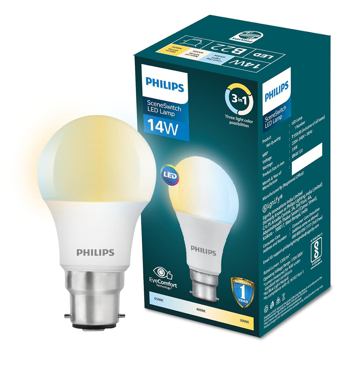 Philips 14-Watt LED Bulb - 3 Colours in 1 LED Bulb (Pack of 24)