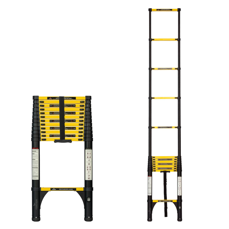 Corvids 4.4m (14.5 ft) Folding Carbon Steel Telescopic Ladder, 2-Year Warranty, 15-Step Heavy Duty Extension Ladder, Q195 Rustproof Alloy Steel, Portable & Collapsible Ladder for Home & Outdoor use