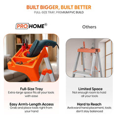 PROHOME Aluminium Ladder for Home 6 Steps Foldable with Tool Tray & Anti-Skid Wide Steps | 6 Step Ladder for Home Use, Kitchen & Household | 250 Kg Capacity Folding Ladder | 5 Year Warranty (Orange)