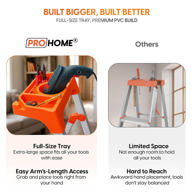 PROHOME Aluminium Ladder for Home 6 Steps Foldable with Tool Tray & Anti-Skid Wide Steps | 6 Step Ladder for Home Use, Kitchen & Household | 250 Kg Capacity Folding Ladder | 5 Year Warranty (Orange)