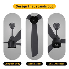 atomberg Renesa Enzel 1200mm BLDC Ceiling Fan with Remote Control | BEE 5 star Rated Energy Efficient Fan | High Air Delivery with LED Indicators| 3 Year Warranty (Pebble Grey)