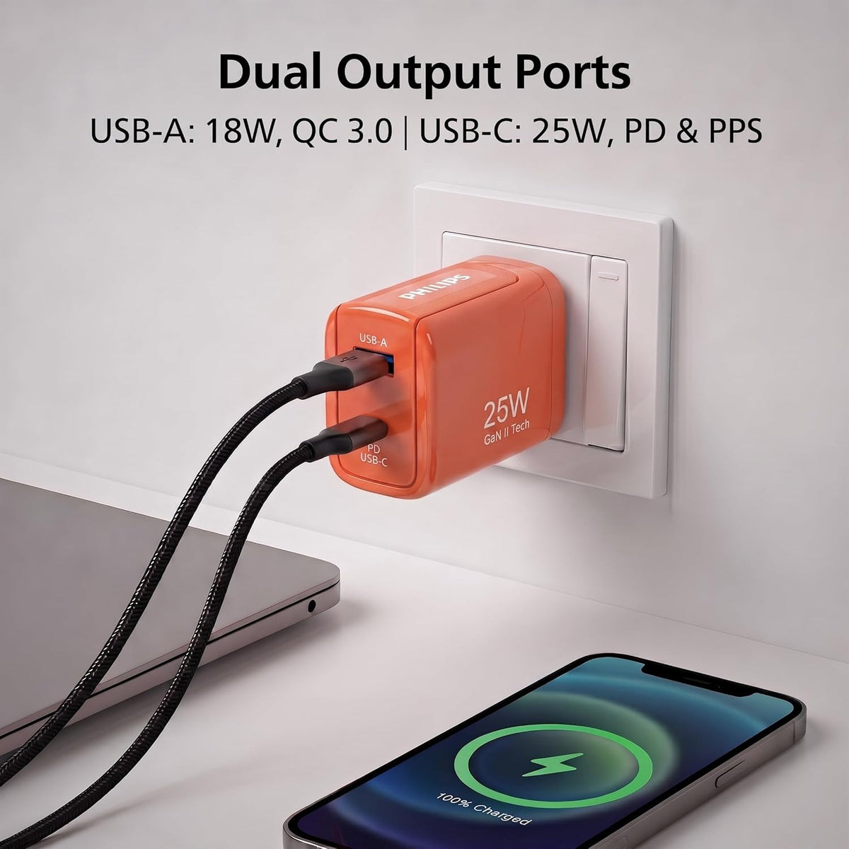 Philips DLP4321NO/94 Gen III Tech 25W Fast Charging Wall Charger (Coral Reef)