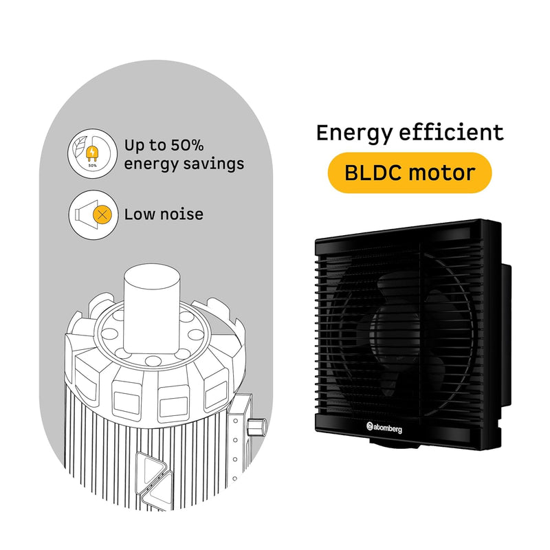 atomberg Efficio Exhaust 8 Inches | Suitable for Bathroom, Kitchen | BLDC Motor | Easy to Clean | 2 Year Warranty (Black)