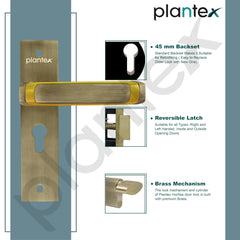 Plantex Heavy-Duty Door Lock Set - Main Door Lock Handle Set/Mortise Lock with 3 Keys, Brass Lock Body & Cylinder (8127 - Brass Antique & PVD Gold)-6