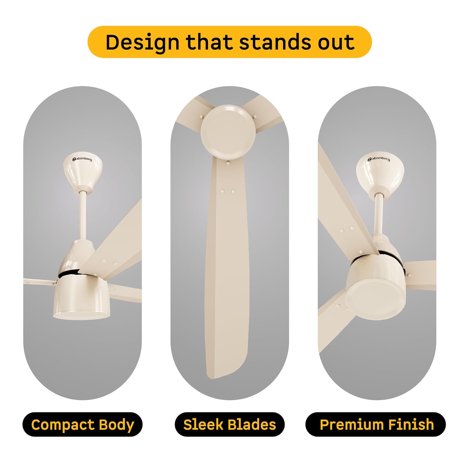 atomberg Renesa Prime 1200mm BLDC Ceiling Fan | Compatible with Step Regulator | BEE 5 star | High Air Delivery | Low Noise | Sleek Design | Power Saving | 3 Year Warranty |Seasand Ivory