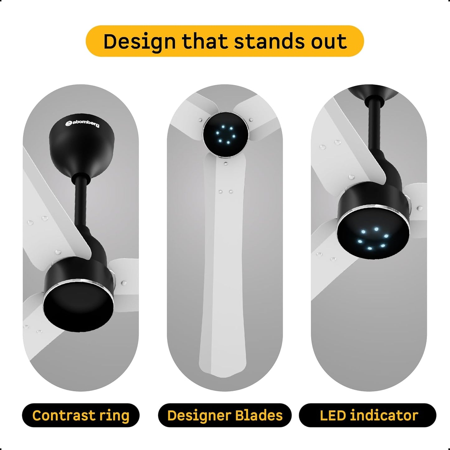 atomberg Renesa Halo Smart Alexa Enabled 1200mm BLDC Ceiling Fan with Remote | BEE 5 star | High Air Delivery | Low noise | LED Speed Indicator | Sleek Design | | 3 Year Warranty| Gloss White & Black