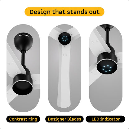 atomberg Renesa Halo Smart Alexa Enabled 1200mm BLDC Ceiling Fan with Remote | BEE 5 star | High Air Delivery | Low noise | LED Speed Indicator | Sleek Design | | 3 Year Warranty| Gloss White & Black