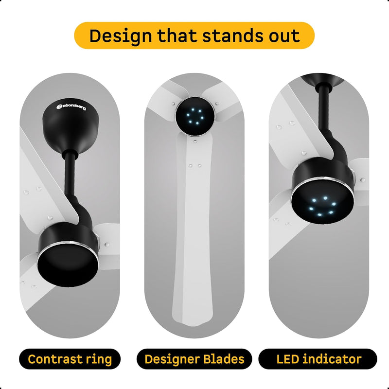 atomberg Renesa Halo Smart Alexa Enabled 1200mm BLDC Ceiling Fan with Remote | BEE 5 star | High Air Delivery | Low noise | LED Speed Indicator | Sleek Design | | 3 Year Warranty| Gloss White & Black