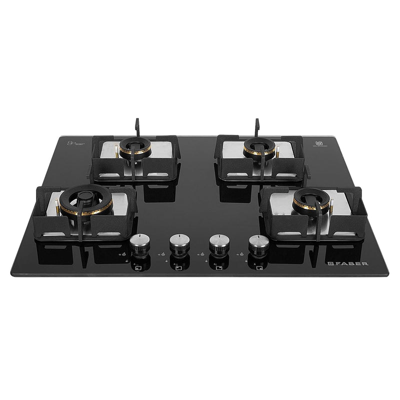 Faber Glass and Mild Steel Hobtop Imperia 604 BRB Ci Bk 4 Brass Burner Auto Electric Ignition Glass Top (Black)